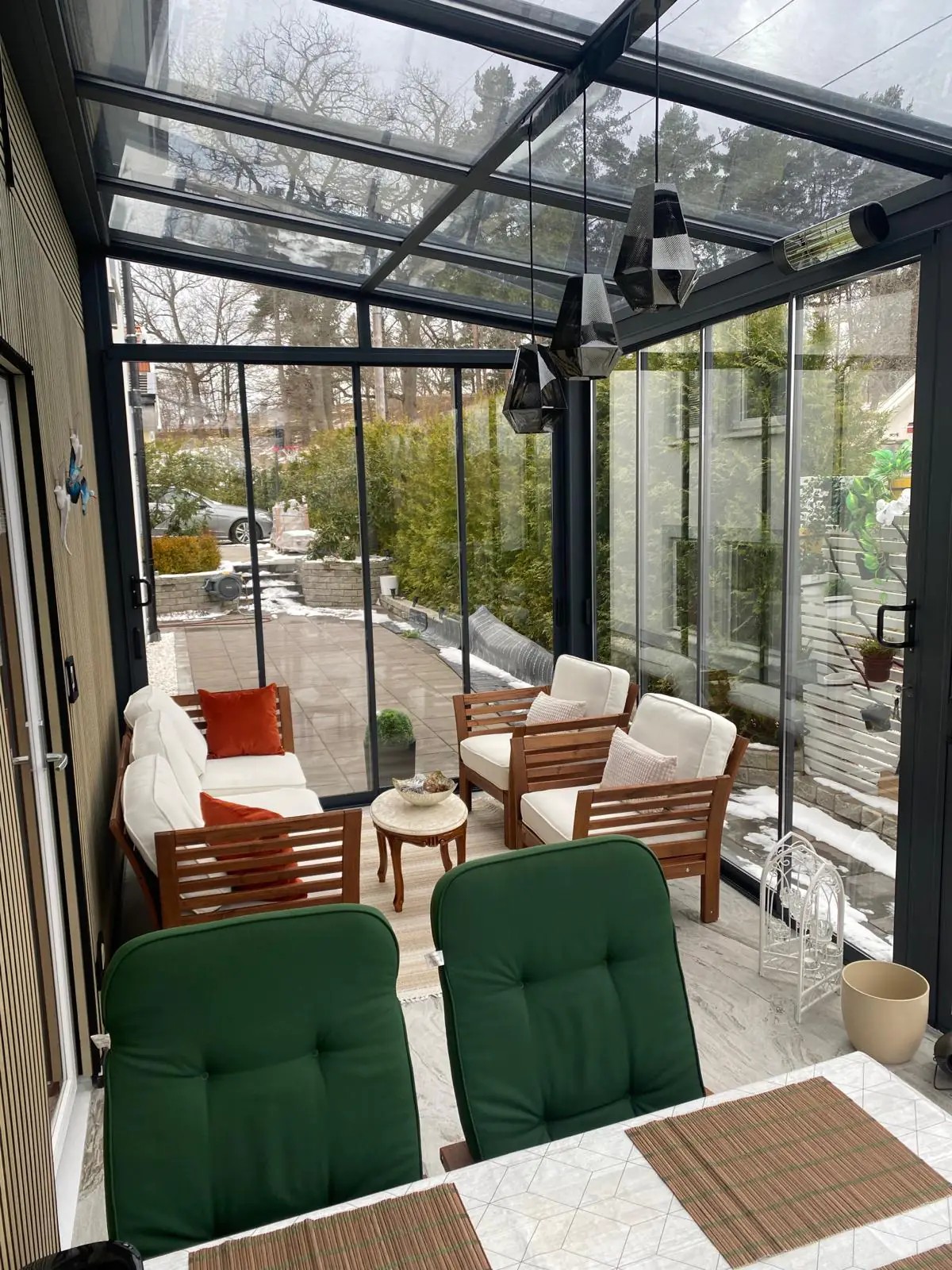 Glastak för uterum — interior